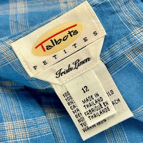 Talbots Petite 100% Irish Linen Blue Plaid Faux Wrap Maxi‎ Skirt Size 12 Vintage - Picture 8 of 9